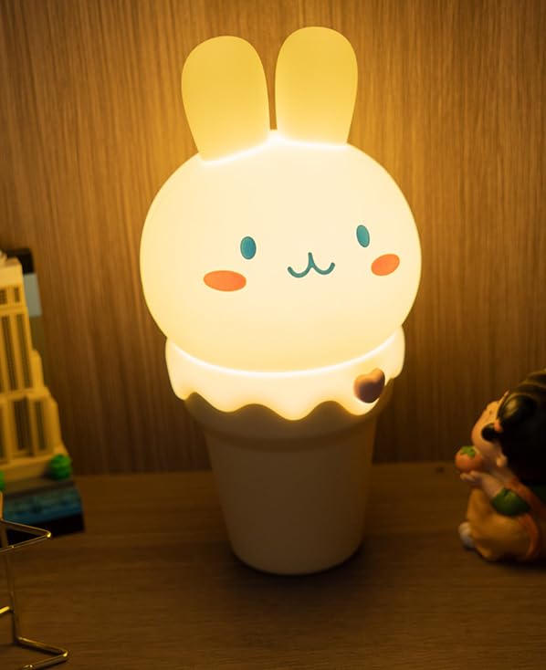 DSSTOF Ice Cream Bunny Night Light Lamp for Bedroom, Rechargeable Cute Lamp Kawaii Stuff, Tap Night Lamp, Nightlights for Children Cute Gifts