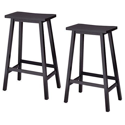 COSTWAY Wood Saddle Stools Set of 2, Counter Height Barstools with Footrest, Backless Design Chairs for Bistro Pub Home (Black, 29")