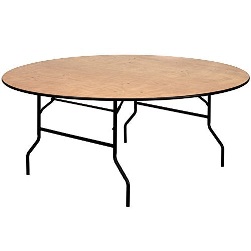 Flash Furniture Furman 6-Foot Round Wood Folding Banquet Table with Clear Coated Finished Top