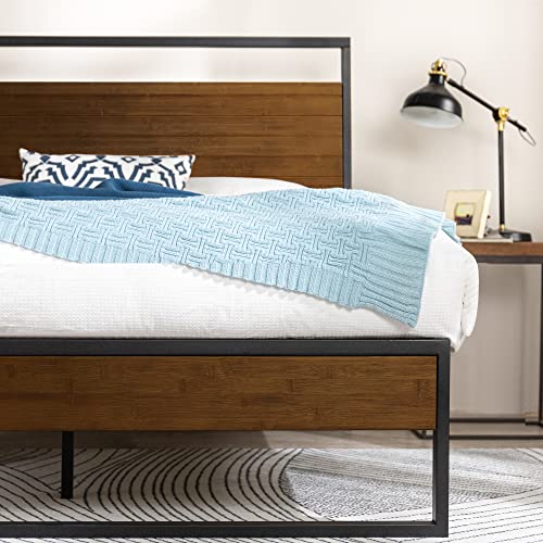 ZINUS Suzanne 44 Inch Bamboo and Metal Platform Bed Frame / Solid Steel Construction / No Box Spring Needed / Wood Slat Support / Easy Assembly, Chestnut Brown, King