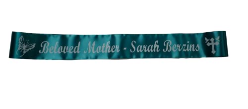 Personalized Memorial Funeral Sash Ribbon or Celebration of Life In Loving Memory for Casket or Wreath Flowers (Teal)