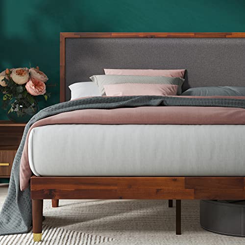 ZINUS Raymond Wood Platform Bed Frame with Adjustable Upholstered Headboard / Solid Wood Foundation / Wood Slat Support / No Box Spring Needed / Easy Assembly, Queen