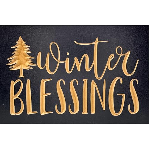 Winter Blessings Decor - 8 x 12 inches - Carved Wooden Christmas Decoration - Holiday Mantle Decoration - Christmas Sign Decor - Winter Desk Decoration - Festive Shelf Sitter - Christmas Bedroom Decor