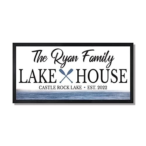 Personalized Lake House Family Sign framed large