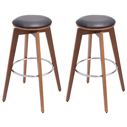 COSTWAY Bentwood Bar Stools Set of 2 Swivel PU Leather Modern Comfortable Armless Counter Height Bistro Pub Barstools Set Home Kitchen Office Furniture