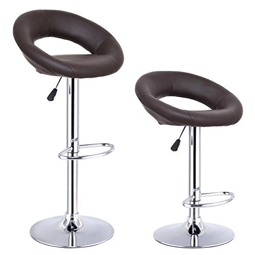 COSTWAY Swivel Bar Stools Modern Adjustable PU Leather Backless Kitchen Bistro Pub Chair Barstool with Chrome Plated Footrest and Base (2Brown)