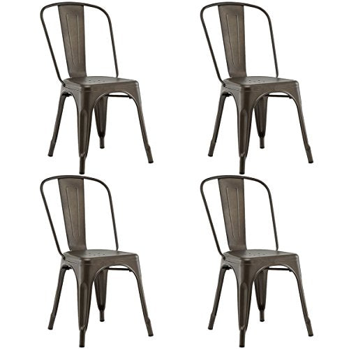 COSTWAY Set of 4 Tolix Style Dining Chair Metal Stackable Industrial Vintage Chic High Back Indoor Outdoor Dining Bistro CafŽ Kitchen Side Chair (Copper)