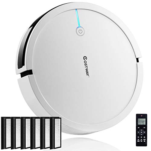 COSTWAY Robot Vacuum Cleaner, 2000Pa Suction Cleaner Smart Schedule Cleaning, Remote Control Super Quiet Self-Charging Robotic Vacuums for Pet Hair, Hard Floor & Thin Carpet with 7 PCS Replacement