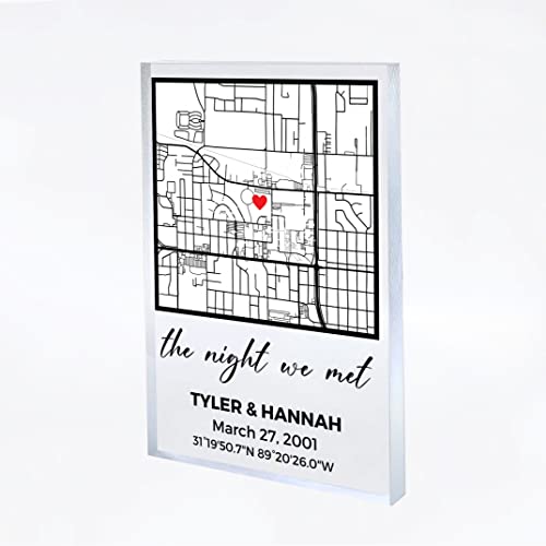 The Night We Met Valentines Day Map Plaque - Couple Map, Gift for Her, Acrylic Plaque Couple Gift, Custom Locaiton, Christmas Gift Thanksgiving Gift New Year Gift