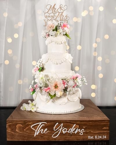 Wedding cake stand personalized-cake stand wedding wood-custom wedding cake stand square-wood cake stand-cupcake stand-rustic wedding decor (20" x 20" x 3.5", White stain (black lettering))