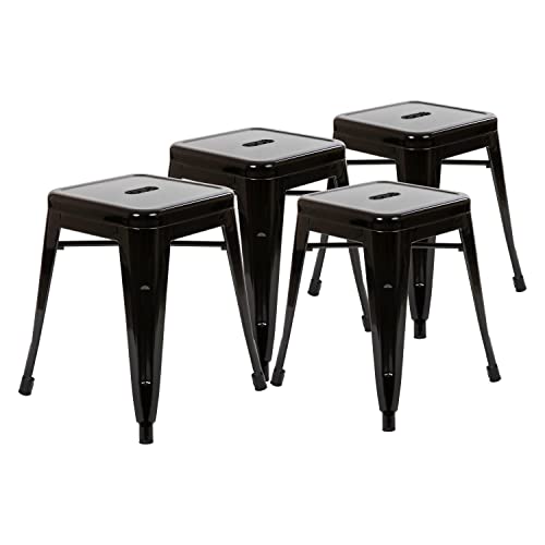 Flash Furniture Metal Dining Table Height Stool - Backless Black Kai Commercial Grade Stool - 18 Inch Stackable Dining Chair - Set of 4