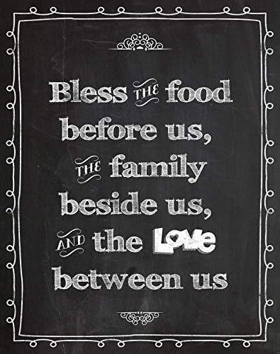 Bless the Food Before Us Print - Unique Kitchen Picture Wall Decoration and Dining Room Display, Great Housewarming New Home Gift, Chalkboard Style 11x14 Unframed Typography Art Print Poster