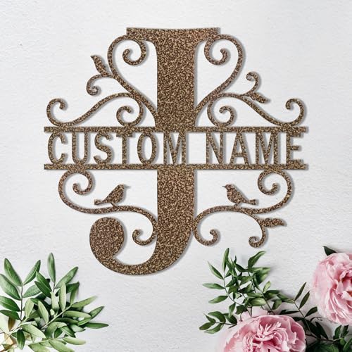 Custom Metal Signs Metal Name Sign Metal Wall Art Split Letter Monogram Wall Decor Metal Wall Art Last Name Sign Family Name Sign Personalized Wedding Gift Fire Pit Sign Outdoor Decor Cabin Sign - J