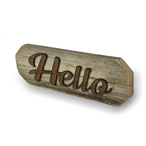 3D Sign, Made in USA, 100% Authentic Weathered Wood, Farmhouse Decor, Wall Art, Rustic Sign, Living Room Decor (Grey Back Brown Letters, Hello)