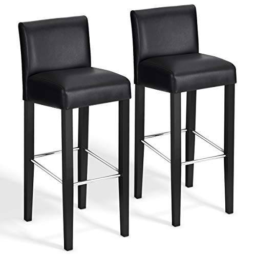 COSTWAY 40'' Bar Stool Modern Contemporary Bar Height Backed Padded Seat Pub Bistro Kitchen Dining Side Chair Barstools with Solid Wood Legs (Black, 2)