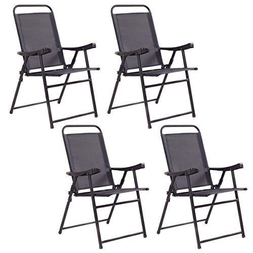 COSTWAY Set of 4 Folding Sling Chairs Patio Furniture Camping Pool Beach with Armrest