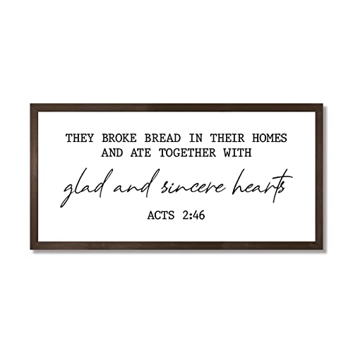 Dining room wall decor-they broke bread in their homes sign for dining room-acts 2 46 sign-they broke bread sign-farmhouse signs for kitchen (12" x 24", Frame Stain Walnut)