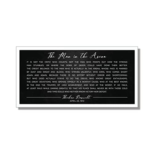 Motivational wall art-office wall decor-inspirational signs-The Man in the Arena framed-motivational signs-office signs-Theodore Roosevelt (16" x 32", Black Background, Frame Stain White)