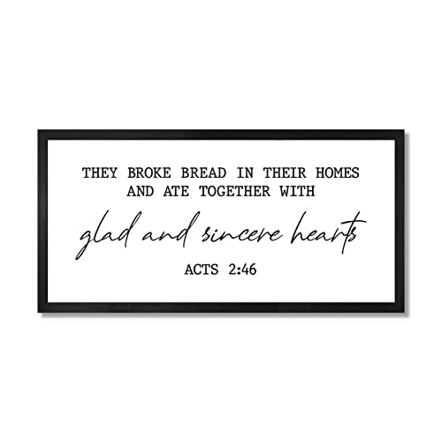 Dining room wall decor-they broke bread in their homes sign for dining room-acts 2 46 sign-they broke bread sign-farmhouse signs for kitchen (20" x 48, Frame Stain Black)