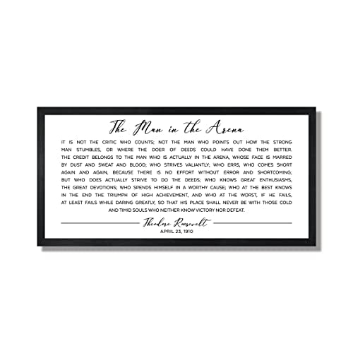 Motivational wall art-office wall decor-inspirational signs-The Man in the Arena framed-motivational signs-office signs-Theodore Roosevelt (20" x 48", White Background, Frame Stain Black)