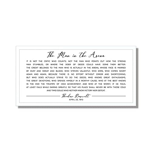 Motivational wall art-office wall decor-inspirational signs-The Man in the Arena framed-motivational signs-office signs-Theodore Roosevelt (12" x 24", White Background, Frame Stain White)