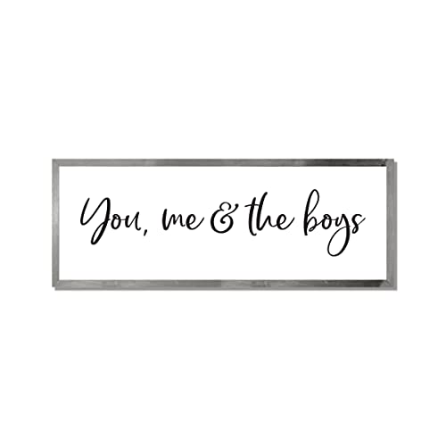 You me and the boys sign-mother's day gift from sons-boys-gift for mom with boys-mom birthday gift-farmhouse sign (9" x 24", Frame stain gray)