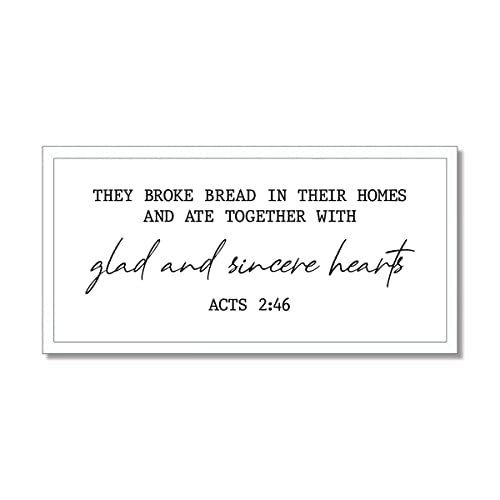 Dining room wall decor-they broke bread in their homes sign for dining room-acts 2 46 sign-they broke bread sign-farmhouse signs for kitchen (10" x 20", Frame Stain White)