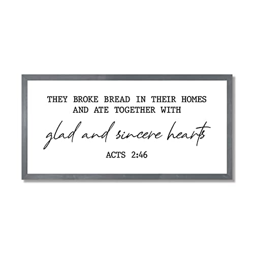 Dining room wall decor-they broke bread in their homes sign for dining room-acts 2 46 sign-they broke bread sign-farmhouse signs for kitchen (12" x 24", Frame Stain Gray)