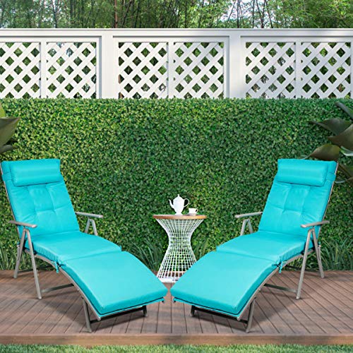 COSTWAY 2PC Outdoor Folding Chaise Lounge Chair Lightweight Recliner w/Cushion Turquoise