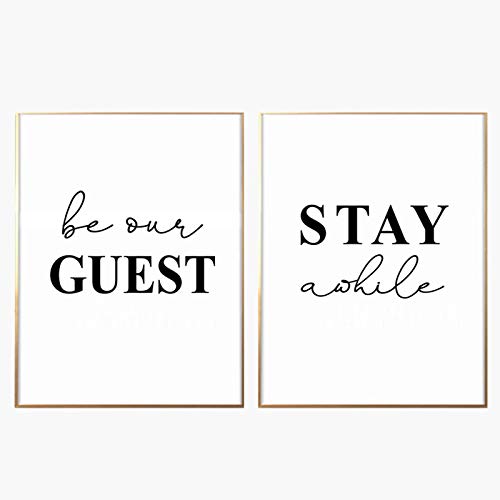 Guest Room Decor, Be Our Guest Sign, Guest Room Art, Bedroom Decor, Stay Awhile Print, Wall Poster, Wedding Table Sign, 11x14inch Unframed, Set of 2