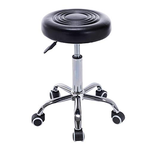 COSTWAY Rolling Stool Ergonomic Swivel Adjustable Hydraulic Drafting Salon Massage Spa Stool with Comfortable Larger Cushioned Seat, Chrome Metal Base (Black)