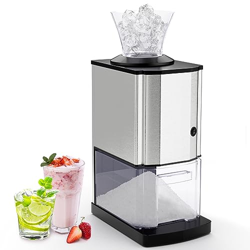 COSTWAY Electric Shaved Ice Machine, 30 Lbs/H Portable Stainless Steel Ice Crusher with Removable Container, 1-Button Start Tabletop Ice Shaved Machine for Home Party Pub Cafe Restaurant, Silver+Black