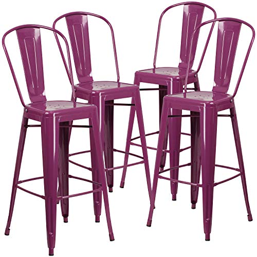 Flash Furniture Blake Commercial Grade 4 Pack 30" High Purple Metal Indoor-Outdoor Barstool with Back