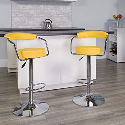 Flash Furniture Taft 2 Pk. Contemporary Yellow Vinyl Adjustable Height Barstool with Arms and Chrome Base