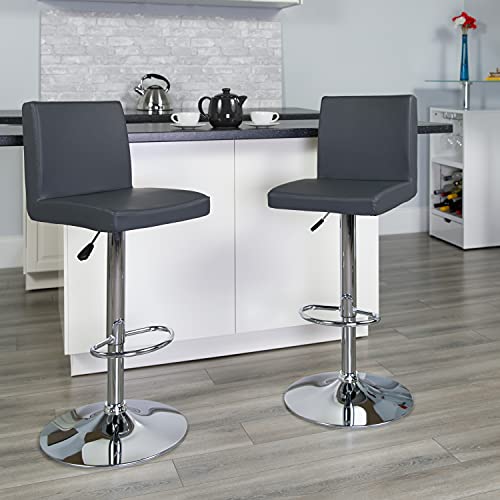 Flash Furniture Avery 2 Pack Contemporary Gray Vinyl Adjustable Height Barstool with Panel Back and Chrome Base