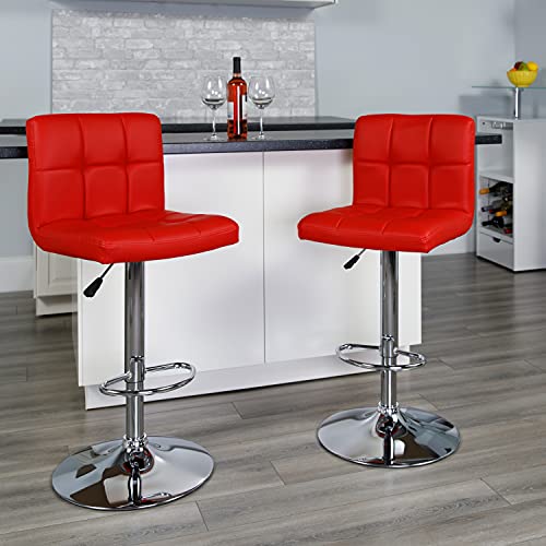 Flash Furniture Alexandra 2 Pack Contemporary Red Quilted Vinyl Adjustable Height Barstool with Chrome Base