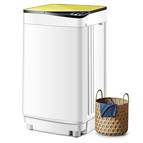 COSTWAY Portable Washing Machine, 7.7lbs Capacity Compact Laundry Washer and Spin Combo with 6 Programs, Built-in Barrel Light, Full-Automatic Washing Machine for Apartments Camping RVs Dorm, Yellow