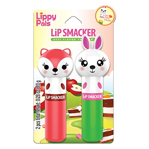 Lip Smacker Lippy Pal Flavored Lip Balm, Fox & Bunny Rabbit | Apple and Hoppy Carrot Cake Flavored | Dry Lips | For Kids, Men, Women | Stocking Stuffer | Christmas Gift, Set of 2