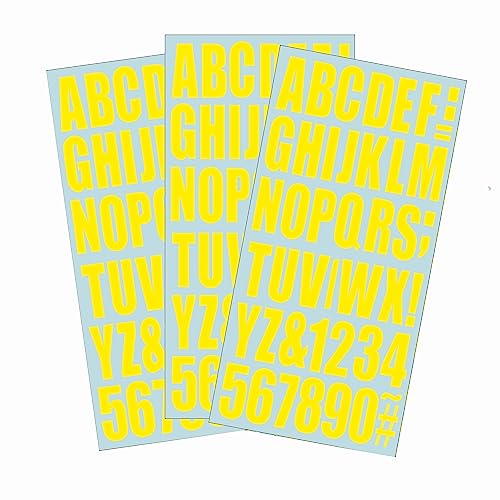 Yellow Letters Numbers Vinyl Stickers 2 Inches, 3 sets, 144 Pieces Self-Adhesive Vinyl Letters Numbers Kit, Mailbox Numbers Sticker for Home, Signs, Window, Cars, Trucks, Business, Address Number