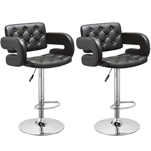 COSTWAY Swivel Bar Stools Leather Hydraulic Pub Chair Adjustable, Set of 2 (Black)