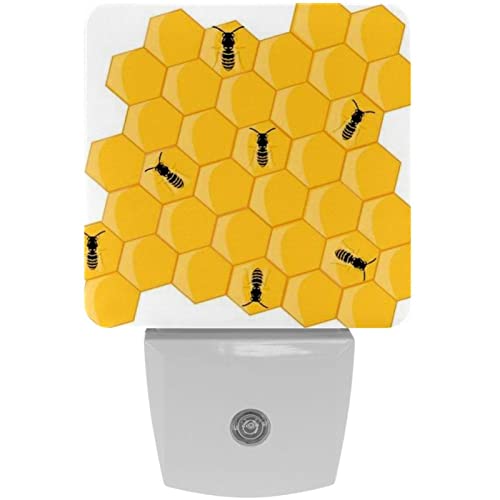 2 Pack Plug-in Nightlight LED Night Light Honey Bees and Hive, Dusk-to-Dawn Sensor for Kid's Room Bathroom, Nursery, Kitchen, Hallway