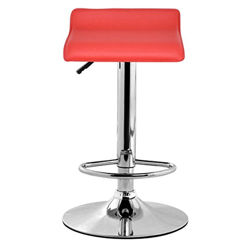 COSTWAY Modern PU Leather Contemporary Chrome Bar Stool W/Adjustable Height Air Lift & Swivel Stool Counter Chair Furniture Multi-Color (Red)