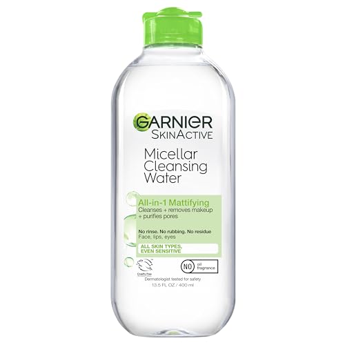 Garnier SkinActive Micellar Water for Oily Skin, Facial Cleanser & Makeup Remover, 13.5 Fl Oz (400mL) 1 Count (Packaging May Vary)