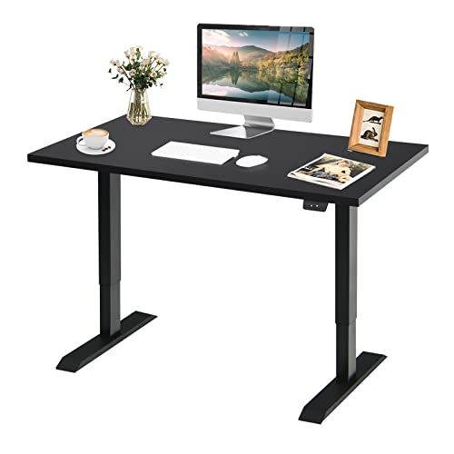 COSTWAY Electric Standing Desk, Height Adjustable Sit Stand Computer Desk w/Adjustable Foot Pad, Solid One-Piece Top & All-Steel Frame for Home Office (Black)