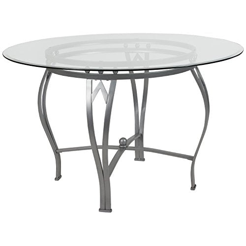 Flash Furniture Syracuse Round Glass Dining Table with Metal Frame, 48'', Silver