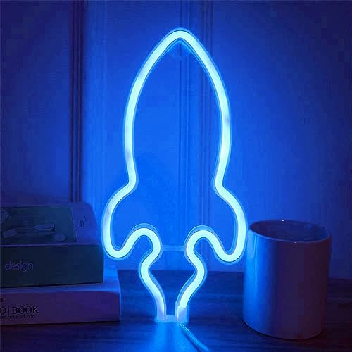 Neon Sign, Cat Neon Sign LED Neon Light Night Lamp USB Battery Powered Led Neon Light Sign (Rocket, Blue)