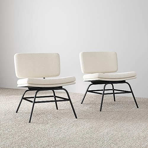 Nathan James Camille Boucle Arm Modern Accent Upholstered Chair for Living Room, Set of 2, White/Black