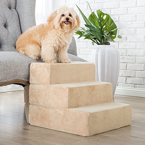 ZINUS Foam 15 Inch 3-Step Step Pet Stairs, Pet Ramp for Cats and Dogs, Small, Cream