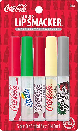 Lip Smacker Coca Cola Flavored Liquid Lip Gloss | Coke, Sprite, Cherry Coke, Vanilla Coke, Barqs Root Beer | Stocking Stuffer | Christmas Gift, Set of 5