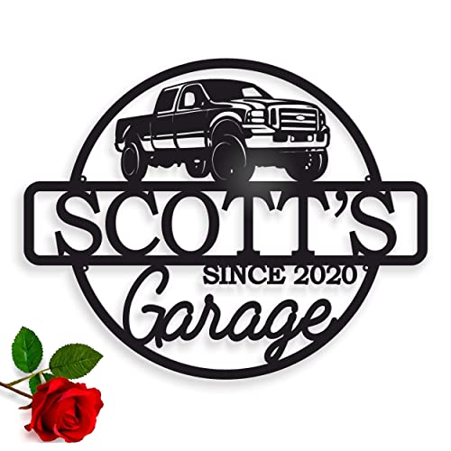 FranJohnsonHouse, Personalized Garage Name Handmade Metal Sign, Custom Plaque, Dad's Gift, Car Shop Decor, Ford, American Car Pickup